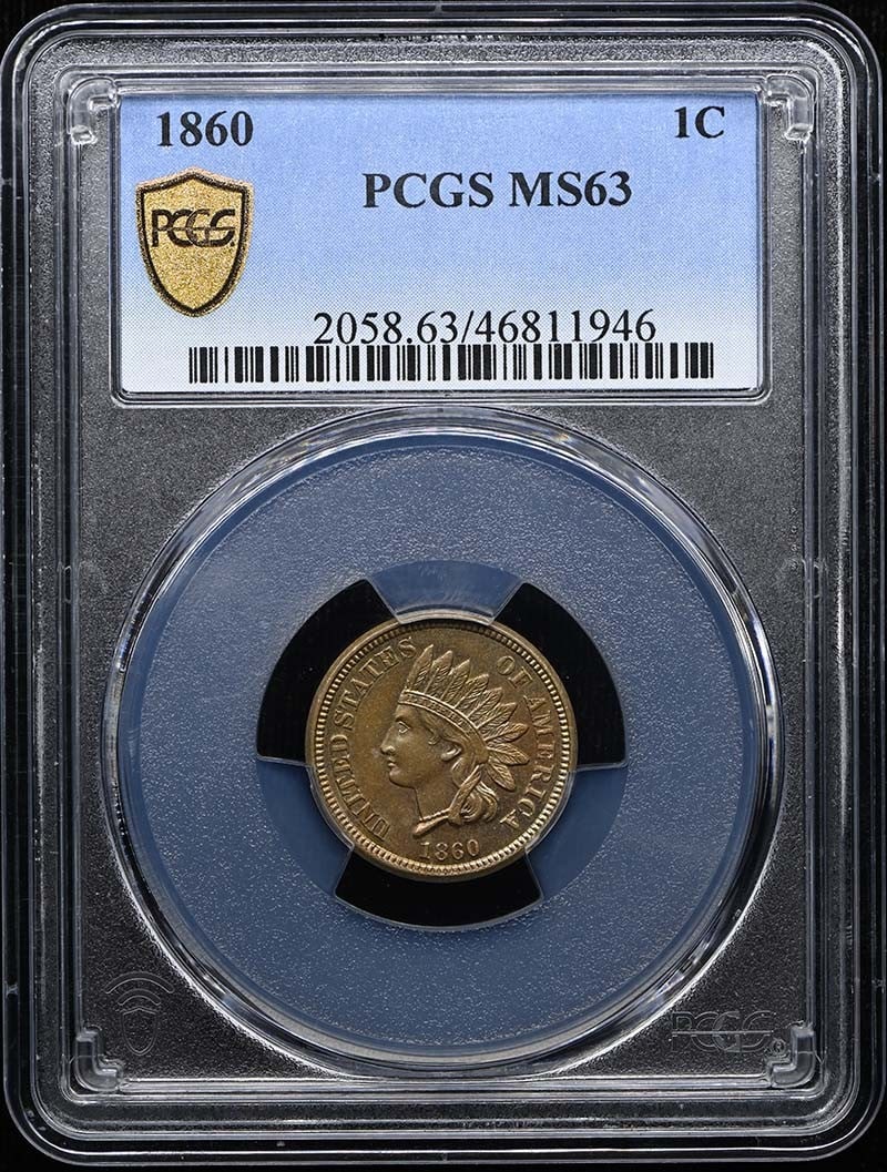 1860 1C Indian Cent - Type 2 Copper-Nickel PCGS MS63: 1860 1C Indian Cent - Type 2 Copper-Nickel PCGS MS63 The 1860 1C Indian Cent - Type 2 Copper-Nickel is a highly detailed and intricate coin, featuring a unique copper-nickel composition and a distinct