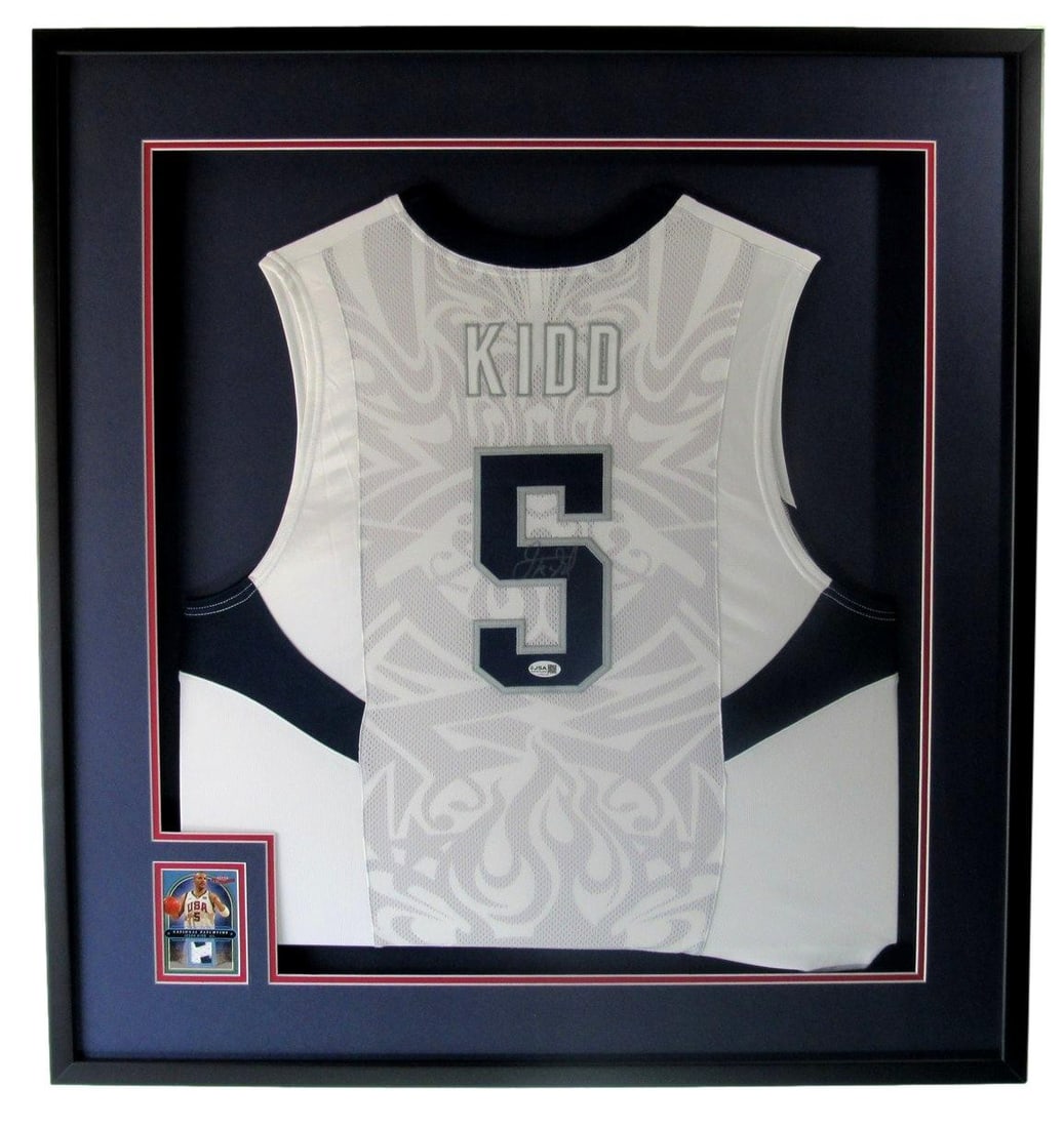 Jason Kidd Signed/ Autographed USA Basketball Jersey w/ card Framed JSA 205628: Jason Kidd Signed/ Autographed USA Basketball Jersey w/ card Framed JSA 205628 Item Specifics: Autograph Authentication: James Spence Authentication (JSA) Original/Reprint: Original Product: Jersey Sp
