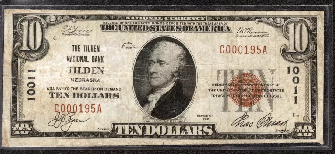$10 CURRENCY BANKNOTE TILDEN NEBRASKA 1929 NATIONAL (1 of 2)