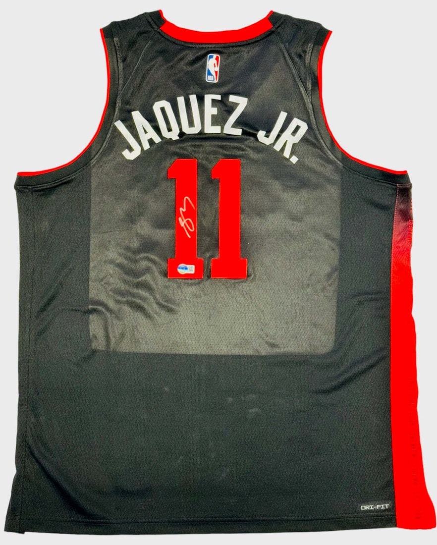 Nike Heat Swingman Jersey Autographed by Jaime Jaquez Jr: Nike Heat Swingman Jersey Autographed by Jaime Jaquez Jr Jaime Jaquez Jr autographs his Nike Heat Culture Swingman Jersey in silver sharpie across the number on the back. The jersey bears the