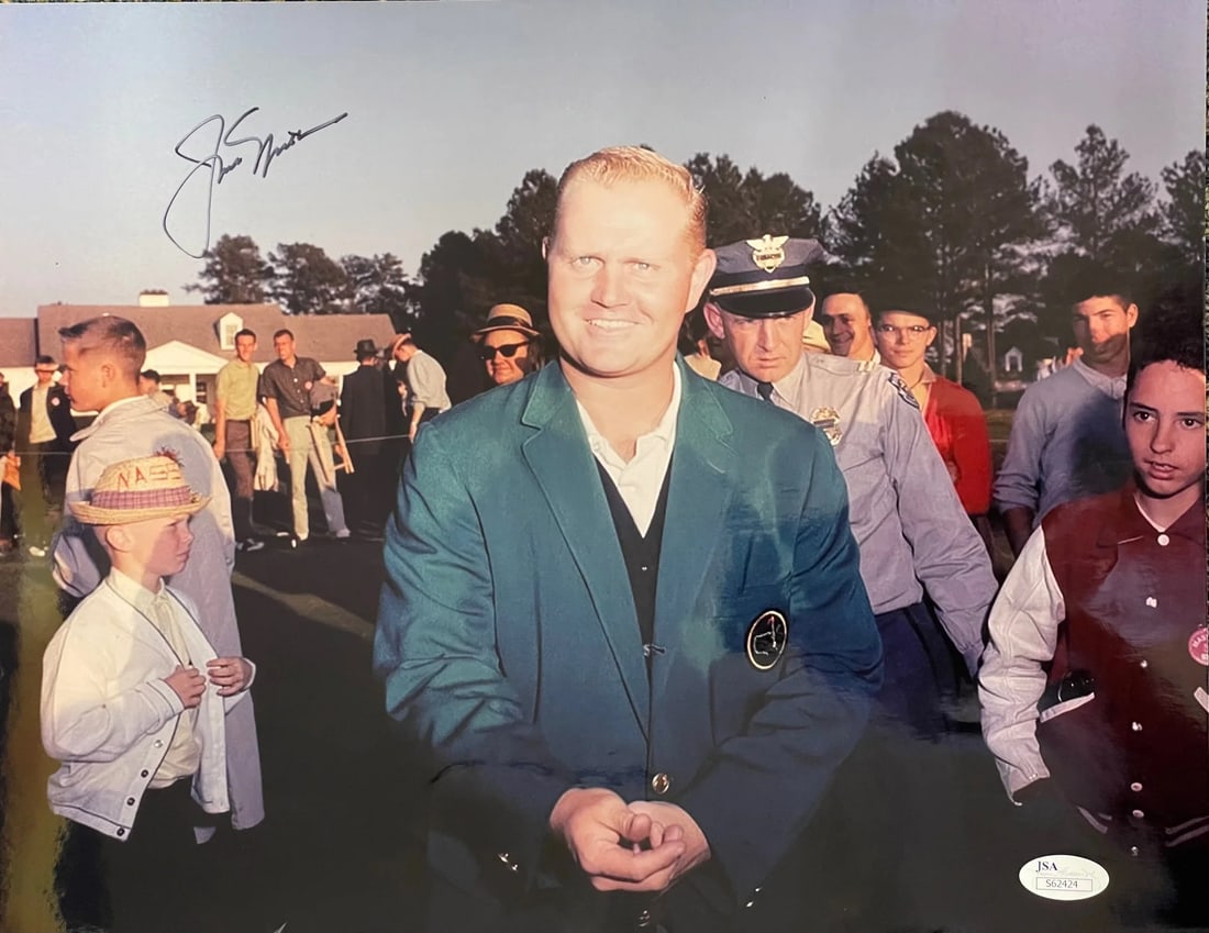 Jack Nicklaus Autographed Golf 11x14 Photo (JSA): Jack Nicklaus Autographed Golf 11x14 Photo (JSA) Authentic Jack Nicklaus signed 11x14 golf photo, bearing a black sharpie signature across the front, verified by James Spence Authentication. This