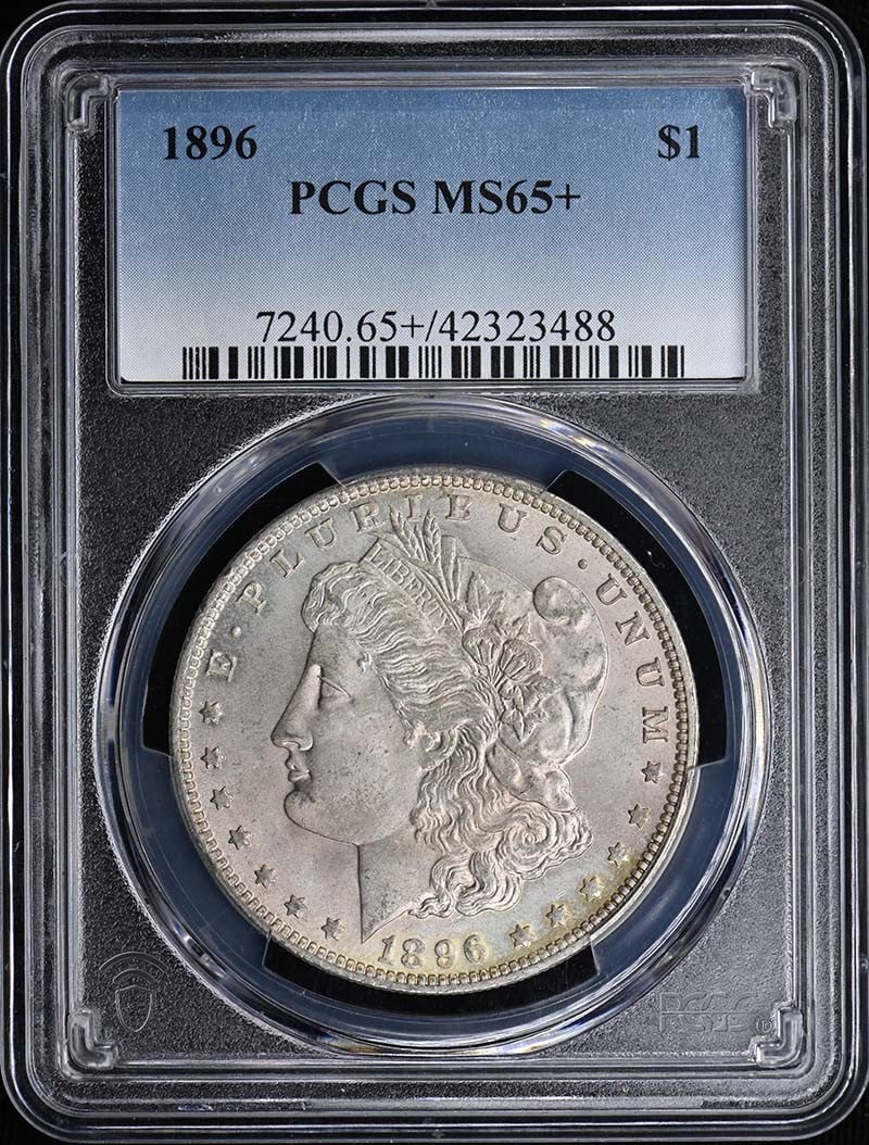 1896 $1 Morgan Dollar PCGS MS65: 1896 $1 Morgan Dollar PCGS MS65 The 1896 $1 Morgan Dollar is a highly detailed and intricately designed coin, minted in Philadelphia. With a PCGS MS65 grade, this coin showcases exceptional condition
