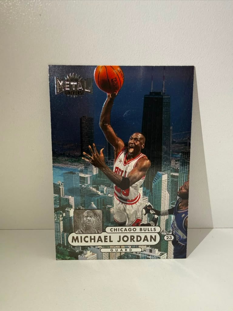 Michael Jordan Skybox Metal Universe 1997: Michael Jordan Skybox Metal Universe 1997 Metal Universe 1997 Skybox features Michael Jordan in a unique, metallic finish, showcasing his iconic basketball skills. This retro collectible is a