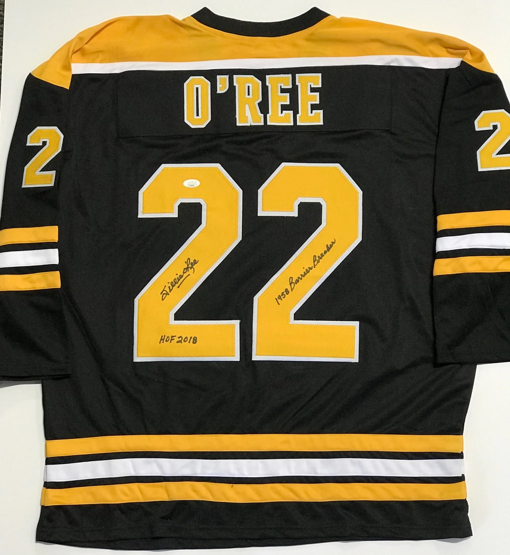 Willie O'Ree HOF 2018 Barrier Breaker 58 Autographed Boston Bruins Jersey: Willie O'Ree HOF 2018 Barrier Breaker 58 Autographed Boston Bruins Jersey Item Specifics: Brand: James Spence Authentication (JSA) Willie O'Ree "HOF 2018, Barrier Breaker 58" Autographed Boston