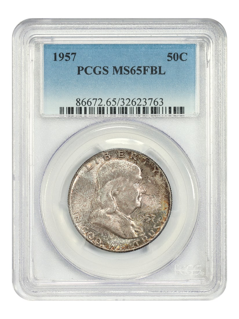 1957 50C PCGS MS65FBL - Franklin Half Dollar: 1957 50C PCGS MS65FBL - Franklin Half Dollar The 1957 50C PCGS MS65FBL Franklin Half Dollar is a highly graded uncirculated coin, certified by the Professional Coin Grading Service (PCGS) with a MS65F