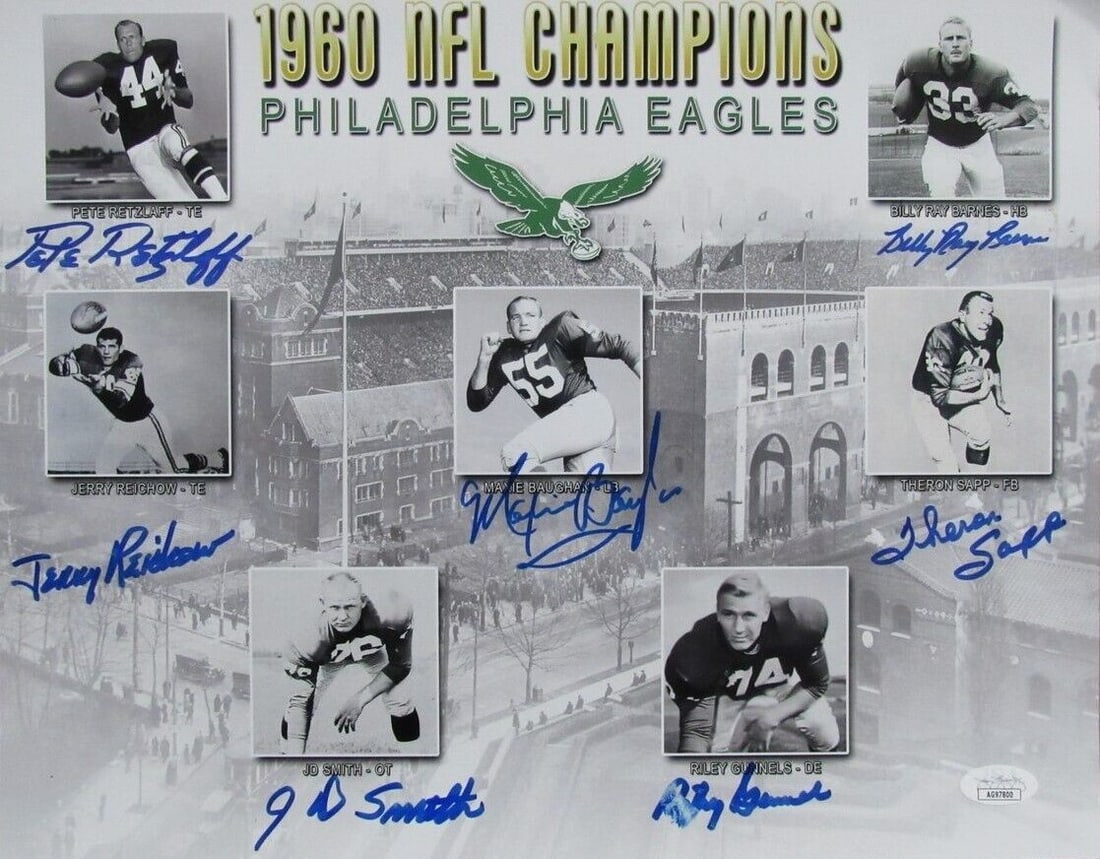 Philadelphia Eagles Multi-Autographed 1960 NFL Champions 11x14 Photo JSA 177498: Philadelphia Eagles Multi-Autographed 1960 NFL Champions 11x14 Photo JSA 177498 Item Specifics: Autograph Authentication: JSA League: NFL Original/Reprint: Original Product: Photo Team: Philadelphia E