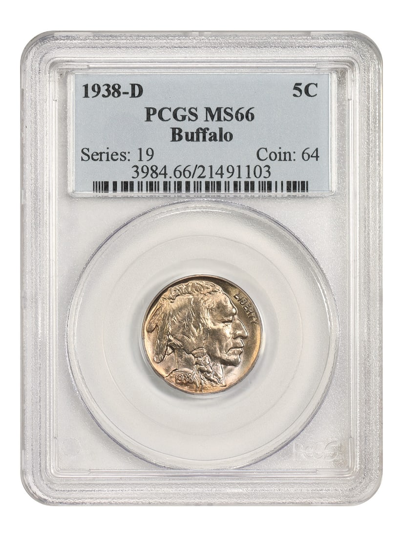 Buffalo Nickel MS66 1938-D 5C PCGS: Buffalo Nickel MS66 1938-D 5C PCGS MS66 1938-D Buffalo Nickel, a high-grade example of one of the most iconic coins in American history, boasts a pristine condition and a distinctive Denver mint mark.