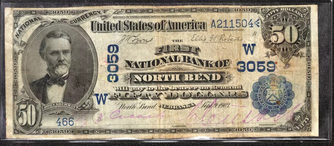 BANKNOTE CURRENCY 1902 $50 FIRST NATIONAL NORTH BEND NEBRASKA FR.667 (1 of 2)