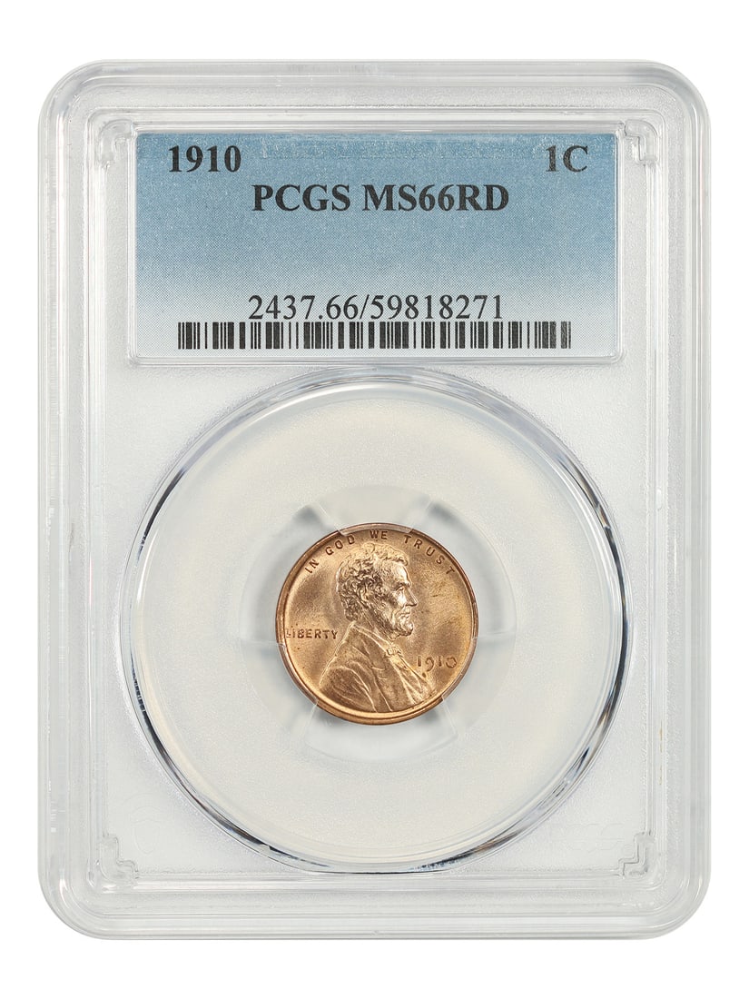 1910 1C PCGS MS66RD - Lincoln Cent (Wheat Reverse) - Tough in RD: 1910 1C PCGS MS66RD - Lincoln Cent (Wheat Reverse) - Tough in RD The 1910 1C PCGS MS66RD Lincoln Cent features a striking Wheat Reverse design, a hallmark of the early 20th century. Certified by PCGS 