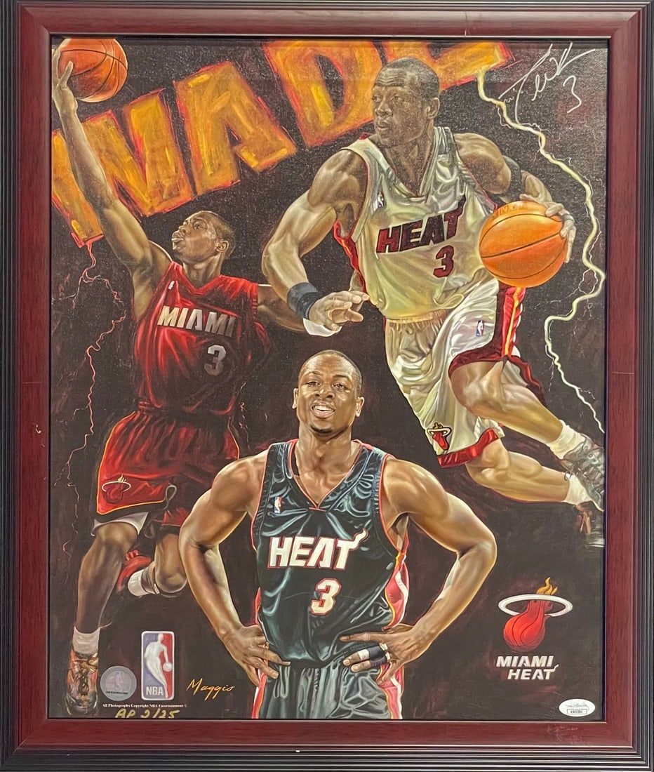 Autographed Framed 16x20 Canvas By Dwyane Wade (1 of 2)