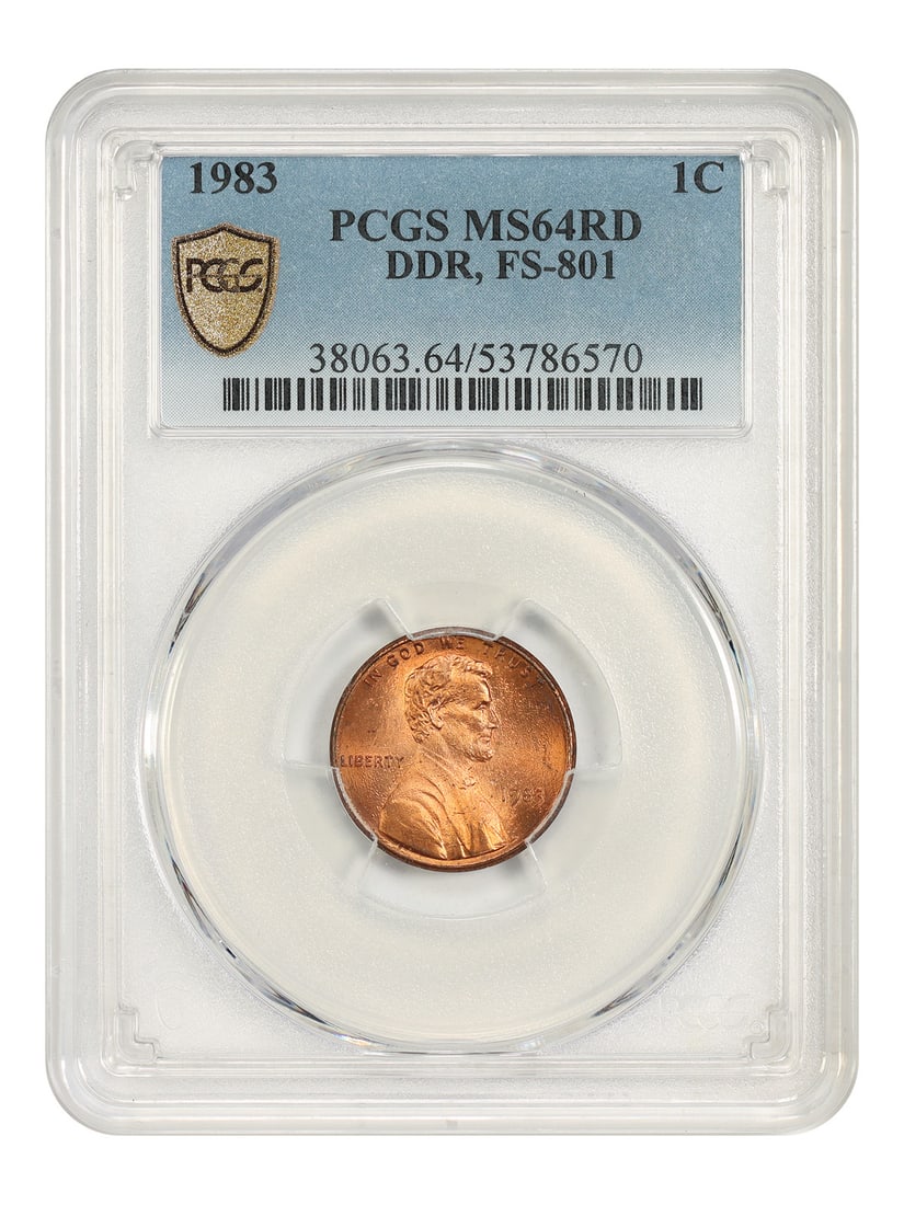 PCGS MS64RD DDR FS-801 Lincoln Cent Modern Popular Variety: PCGS MS64RD DDR FS-801 Lincoln Cent Modern Popular Variety The 1983 Lincoln Cent (1C) is a modern classic, and this MS64RD DDR FS-801 specimen is a standout example. With its rich reddish-brown color 