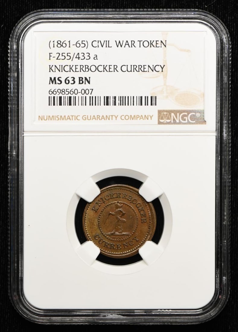 CIVIL WAR F-255/ 433 token NGC MS63BN: CIVIL WAR F-255/ 433 token NGC MS63BN The F-255/433 token, graded MS63BN by the Numismatic Guaranty Corporation (NGC), boasts a high level of detail and craftsmanship, characteristic of Civil War-era 