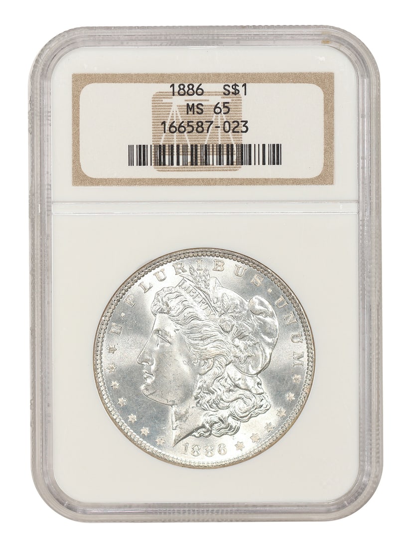Morgan Dollar 1886 MS65 Popular Collector Date: Morgan Dollar 1886 MS65 Popular Collector Date The 1886 Morgan Dollar MS65 is a highly sought-after collector's item, featuring a striking silver finish and exceptional mint condition. Certified by th