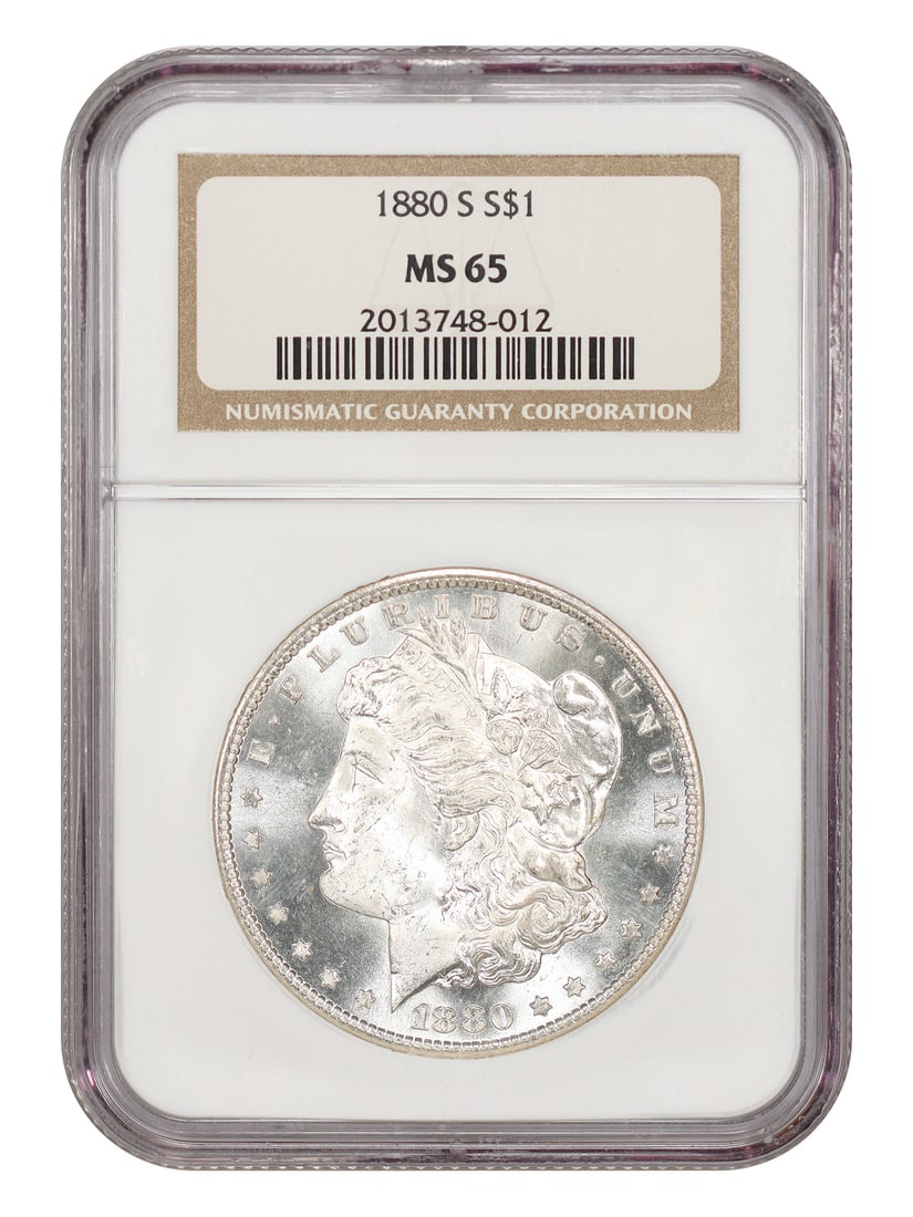 Morgan Dollar Popular Collector Date 1880-S MS65: Morgan Dollar Popular Collector Date 1880-S MS65 The 1880-S Morgan Dollar is a highly sought-after collector's item, featuring the San Francisco mint mark and a stunning MS65 grade from the NGC. This 