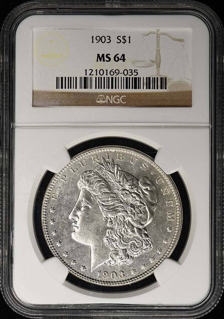 1903 Morgan Dollar S$1 NGC MS64: 1903 Morgan Dollar S$1 NGC MS64 The 1903 Morgan Dollar S$1 NGC MS64 is a highly detailed and well-preserved coin, certified by the Numismatic Guaranty Corporation (NGC) with a grade of MS64. This unci