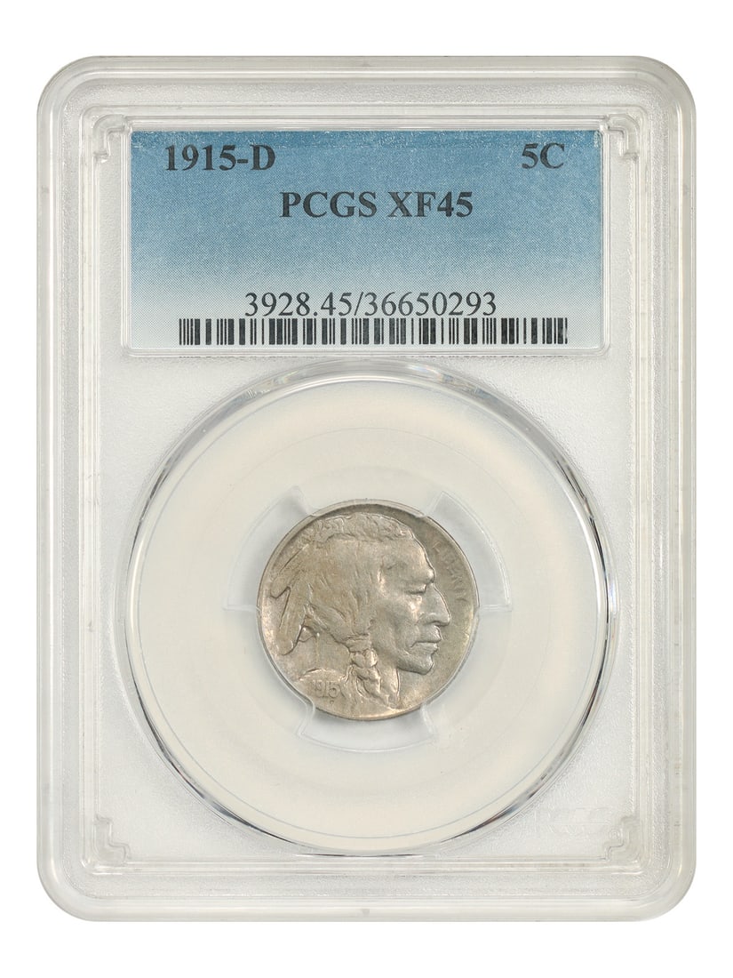 5C PCGS XF45 1915-D Buffalo Nickel: 5C PCGS XF45 1915-D Buffalo Nickel The 1915-D Buffalo Nickel, graded PCGS XF45, boasts a rich history and a well-preserved condition, showcasing its circulated state. This Denver Mint-produced coin be