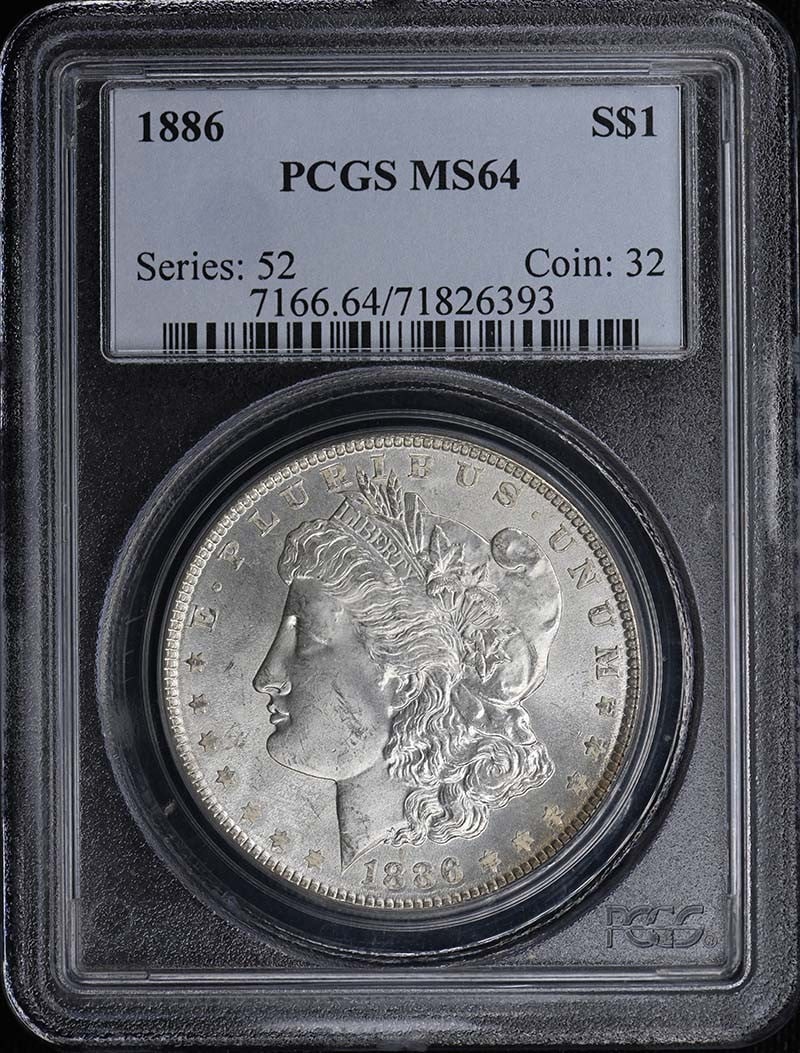 $1 Morgan Dollar PCGS MS64: $1 Morgan Dollar PCGS MS64 Item Specifics: Certification: PCGS Certification Number: 71826393 Grade: MS64 Year: 1886 Circulated/Uncirculated: Uncirculated Mint Location: Philadelphia Designation: NONE