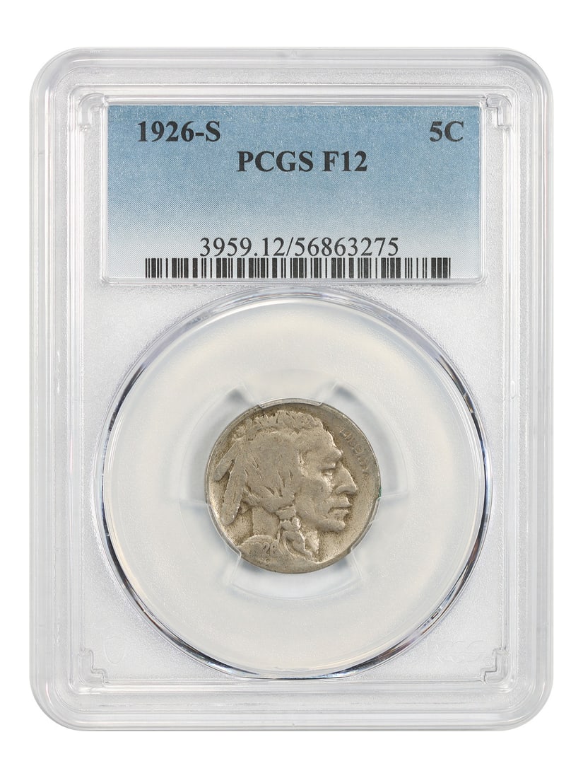 1926-S 5C PCGS Fine 12 - Buffalo Nickel - Popular Key Date: 1926-S 5C PCGS Fine 12 - Buffalo Nickel - Popular Key Date The 1926-S Buffalo Nickel is a key date in the series, with the San Francisco mint marking adding to its collectibility. This circulated coin