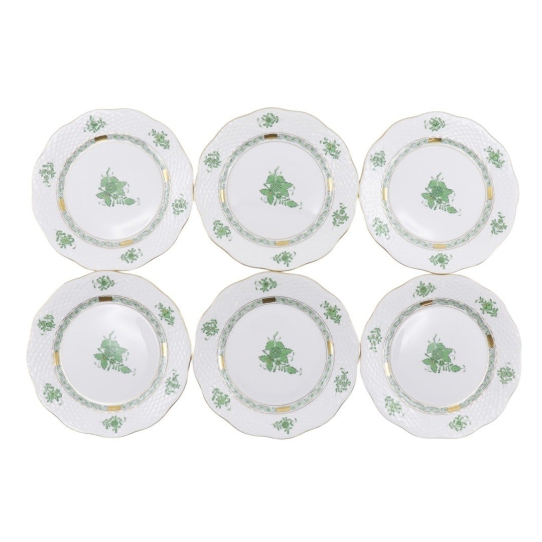 Herend Apponyi Green Plate Dessert Set of 6 Hand Painted Porcelain Hungary (1 of 6)