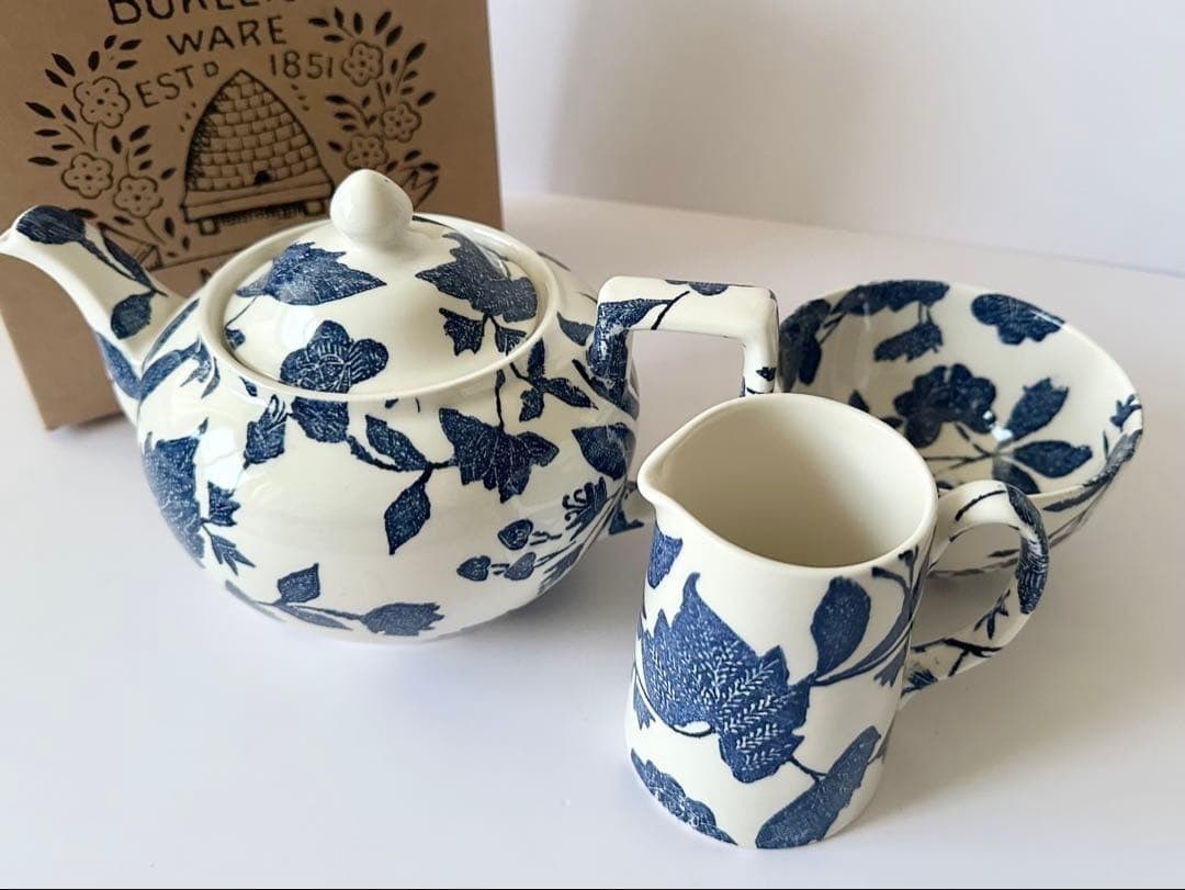 RALPH LAUREN Burleigh GARDEN VINE INDIGO BLUE Teapot Creamer Sugar Bowl Set (1 of 10)