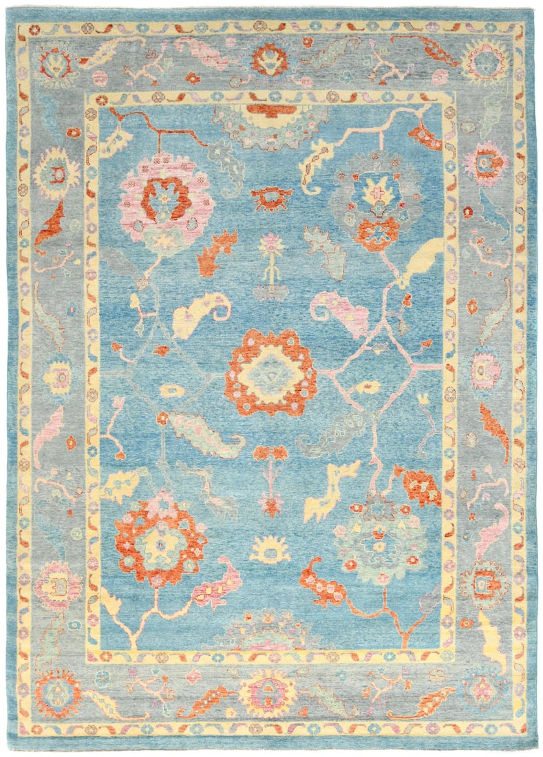 Handmade Muted Blue Floral Transitional Oriental Rug Extra Large Carpet 10X14 Ft Hand-Knotted: Handmade Muted Blue Floral Transitional Oriental Rug Extra Large Carpet 10X14 Ft Hand-Knotted Extra Large Hand-Knotted Muted Blue Floral Oriental Rug. This 10'3 x 14'5 ft, hand-knotted wool rug featur