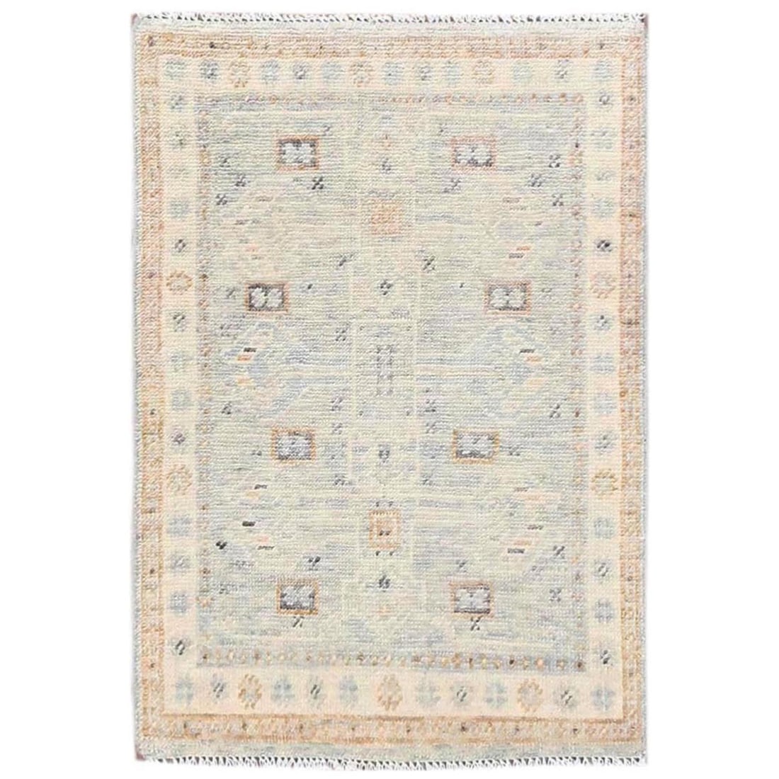 2'1"x3' Gray Zero Pile Anatolian Village Design Hand Knotted Wool Mat Rug: 2'1"x3' Gray Zero Pile Anatolian Village Design Hand Knotted Wool Mat Rug The 2'1"x3' Gray Anatolian Village Design Hand Knotted Wool Mat Rug is a stunning example of traditional Afghan craftsmanship,