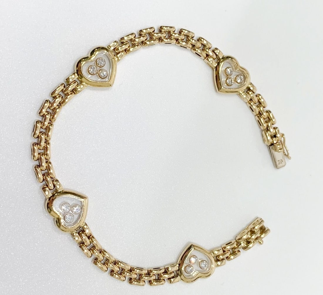 Vintage Chopard Happy Diamonds Heart 18k Yellow Gold Link Bracelet Bangle RARE (1 of 11)
