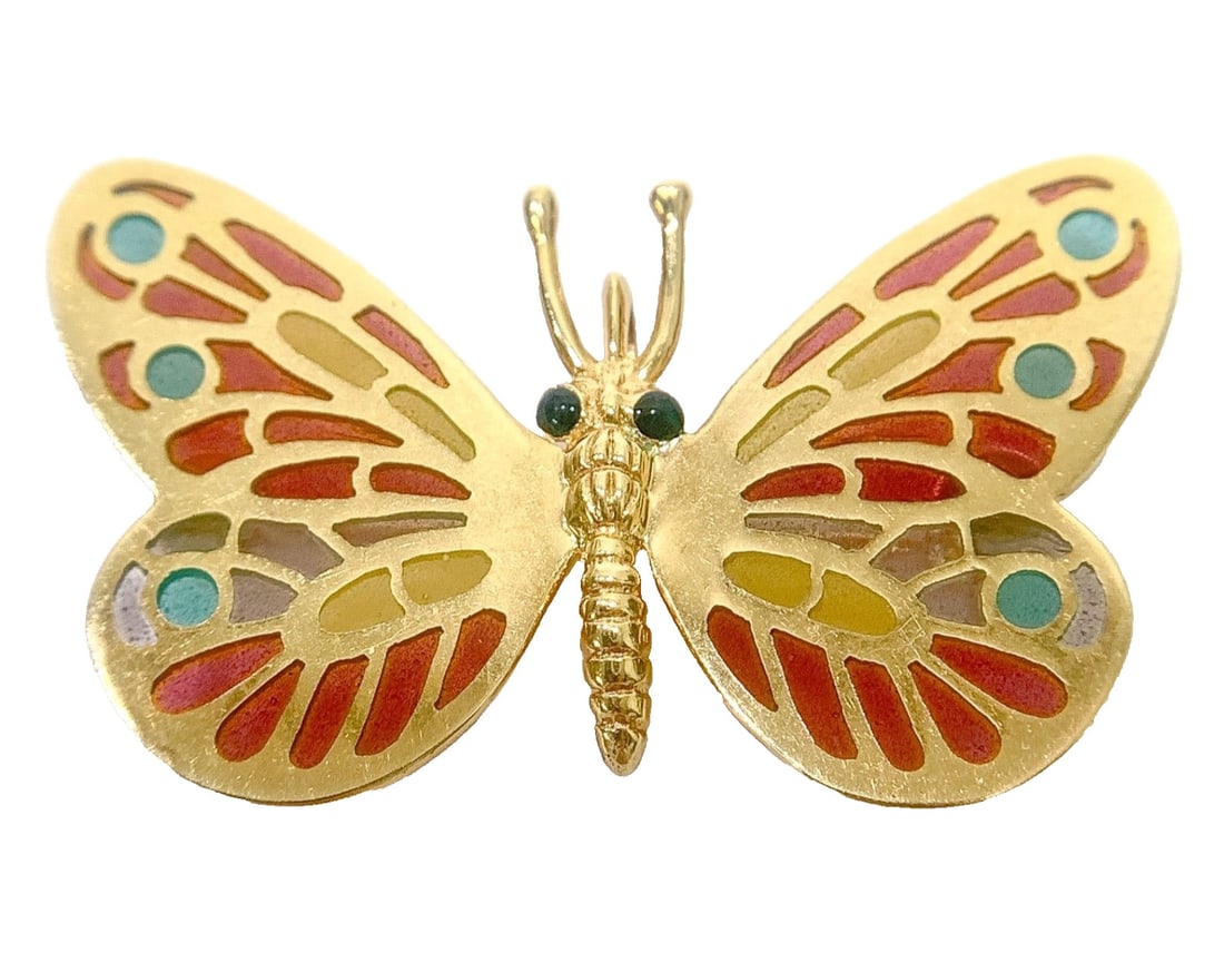 Mikimoto Enamel Multi Color Butterfly 18k Yellow Gold Brooch Pendant 2 Way: Mikimoto Enamel Multi Color Butterfly 18k Yellow Gold Brooch Pendant 2 Way Item Specifics: Shape: Butterfly Occasion: Anniversary Birthday Christening Christmas Confirmation/Communion Engagement Gradu
