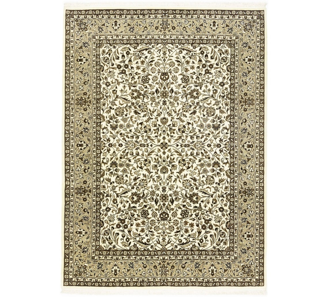 6X8 Traditional Floral Kirman Cream Handmade Oriental Rug Bedroom Carpet Hand-Knotted: 6X8 Traditional Floral Kirman Cream Handmade Oriental Rug Bedroom Carpet Hand-Knotted Hand-knotted in wool and cotton, this traditional 6x8 floral patterned rug boasts an exceptional 220 knots per squ