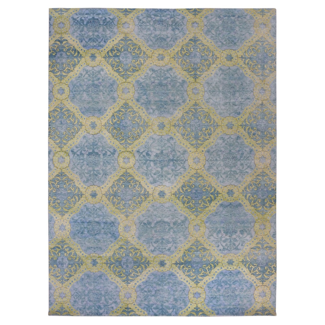 9'x12'2" Blue Trellis Neo Classic Design Wool Hand Knotted Oriental Rug (1 of 12)