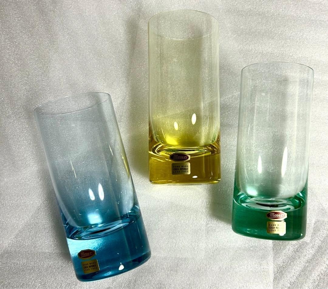Gemstone Colors Set of 3 Flat Barware Crystal Tumblers Moser (1 of 14)