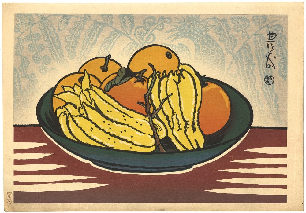 RARE TOYONARI STILL LIFE JAPANESE WOODBLOCK PRINT 1926 YAMAMURA KOKA: RARE TOYONARI STILL LIFE JAPANESE WOODBLOCK PRINT 1926 YAMAMURA KOKA Item Specifics: Artist: Yamamura Koka Subject: Still Life Material: Paper Style: Japanese Size: 25.1 x 36.1 cm Year Of Production: 
