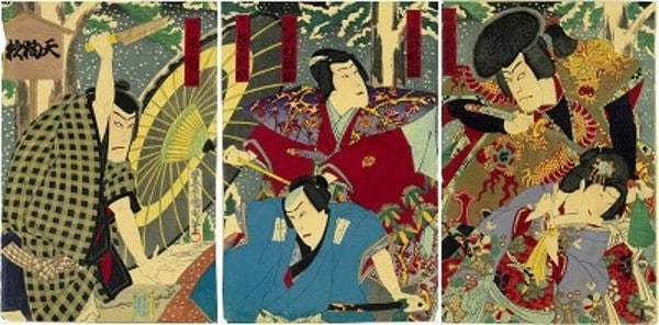 Kikugoro Onoe Kabuki Actor Art Meiji 1887 Woodblock Print Triptych: Kikugoro Onoe Kabuki Actor Art Meiji 1887 Woodblock Print Triptych Item Specifics: Artist: Toyohara Kunichika Subject: Kabuki Theater / Yakusha-e Material: Paper Style: Japanese Year Of Production: 18