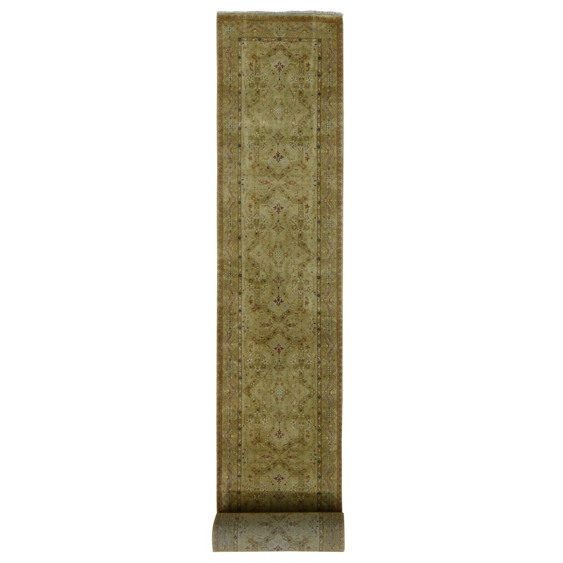 Brown Dense Weave Wool Tebraz 3'x23'3" Runner Rug KPSI Hand Knotted: Brown Dense Weave Wool Tebraz 3'x23'3" Runner Rug KPSI Hand Knotted Hand-knotted in dense weave wool, this 3'0" x 23'3" Tebraz-style runner rug boasts a rich, warm brown color and intricate pattern. M