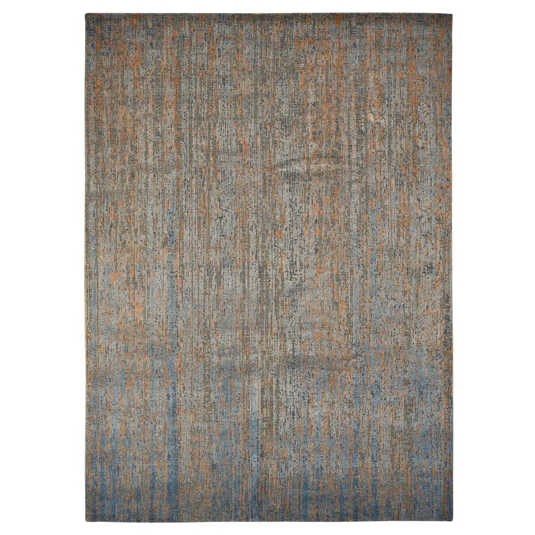8'10"x12'2" Blue Vertical Ombre Design Silk with Wool Hand Knotted Rug (1 of 12)