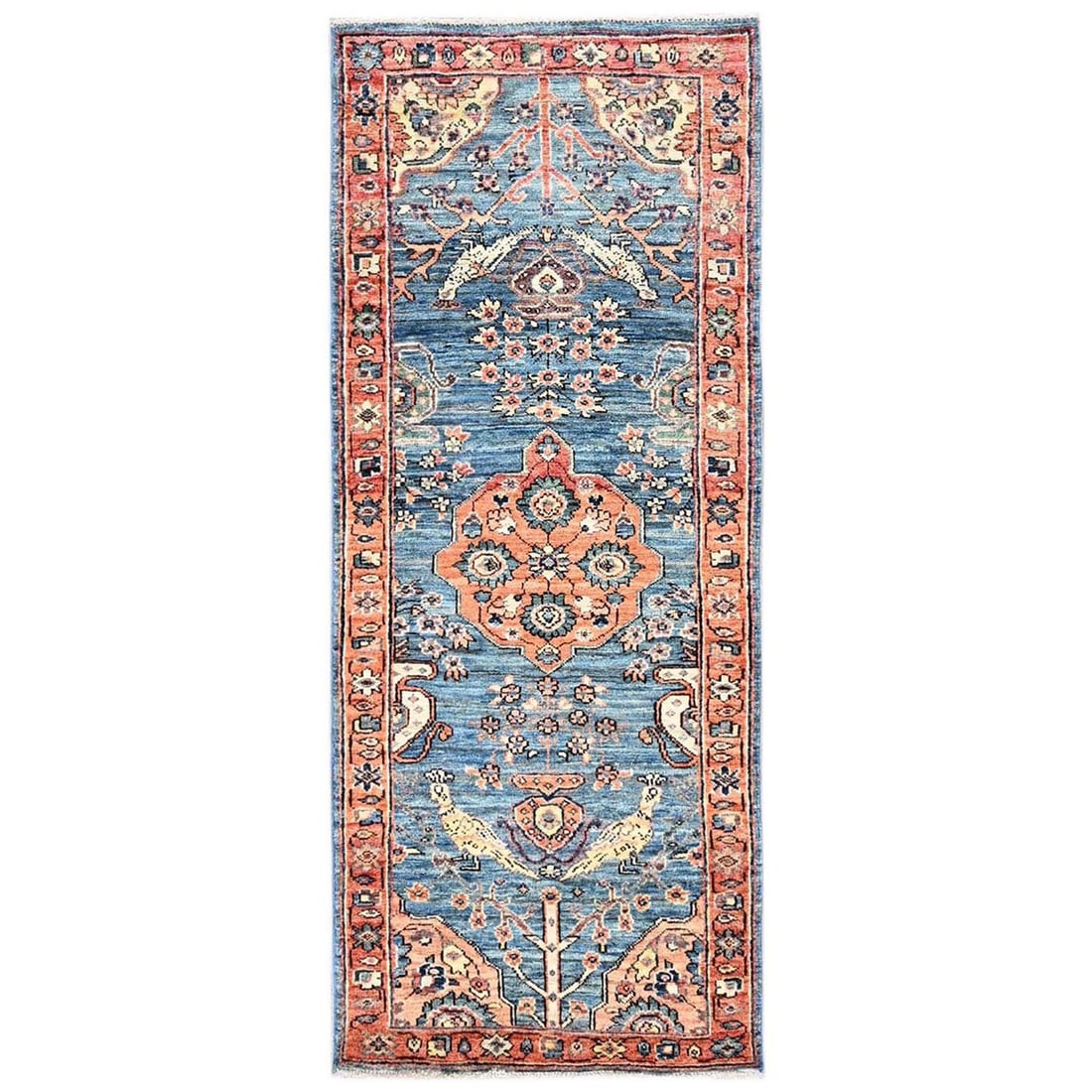 2'4"x5'8" Blue Tebraz with Peacocks Design Hand Knotted Wool Runner Rug (1 of 7)