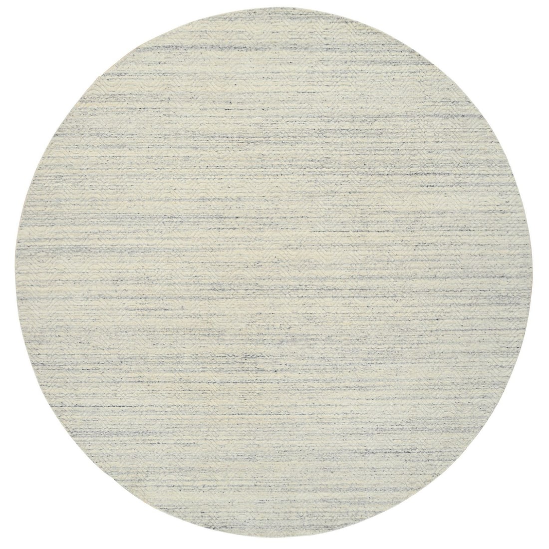 9'10"x9'10" Beige Wool Hand Loomed Modern Design Round Oriental Rug: 9'10"x9'10" Beige Wool Hand Loomed Modern Design Round Oriental Rug Modern design meets traditional craftsmanship in this 9'10"x9'10" beige wool hand loomed round Oriental rug, featuring a subtle fiel