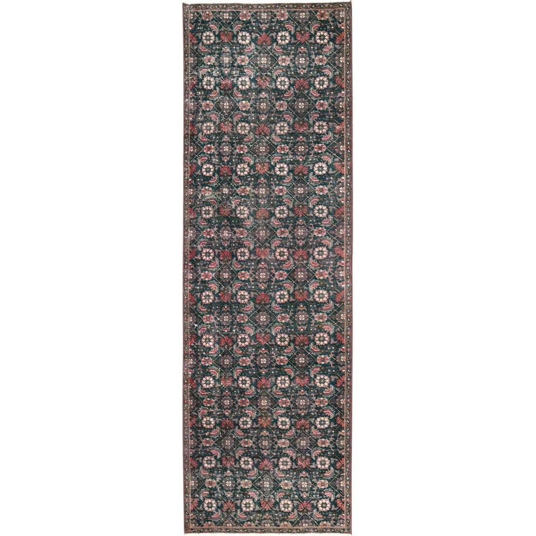 2'8"x8'5" Pine Green Vintage Zoroastrian Tebraz Hand Knotted Runner Rug (1 of 7)