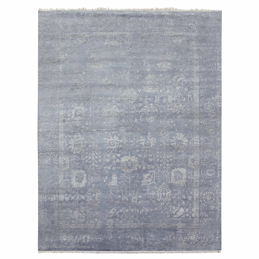 8'10"x11'8" Davy's Gray Hand Knotted Zoroastrian Tebraz Wool and Silk Rug: 8'10"x11'8" Davy's Gray Hand Knotted Zoroastrian Tebraz Wool and Silk Rug Davy's Gray Hand Knotted Zoroastrian Tebraz Wool and Silk Rug is a stunning example of traditional craftsmanship, boasting a r