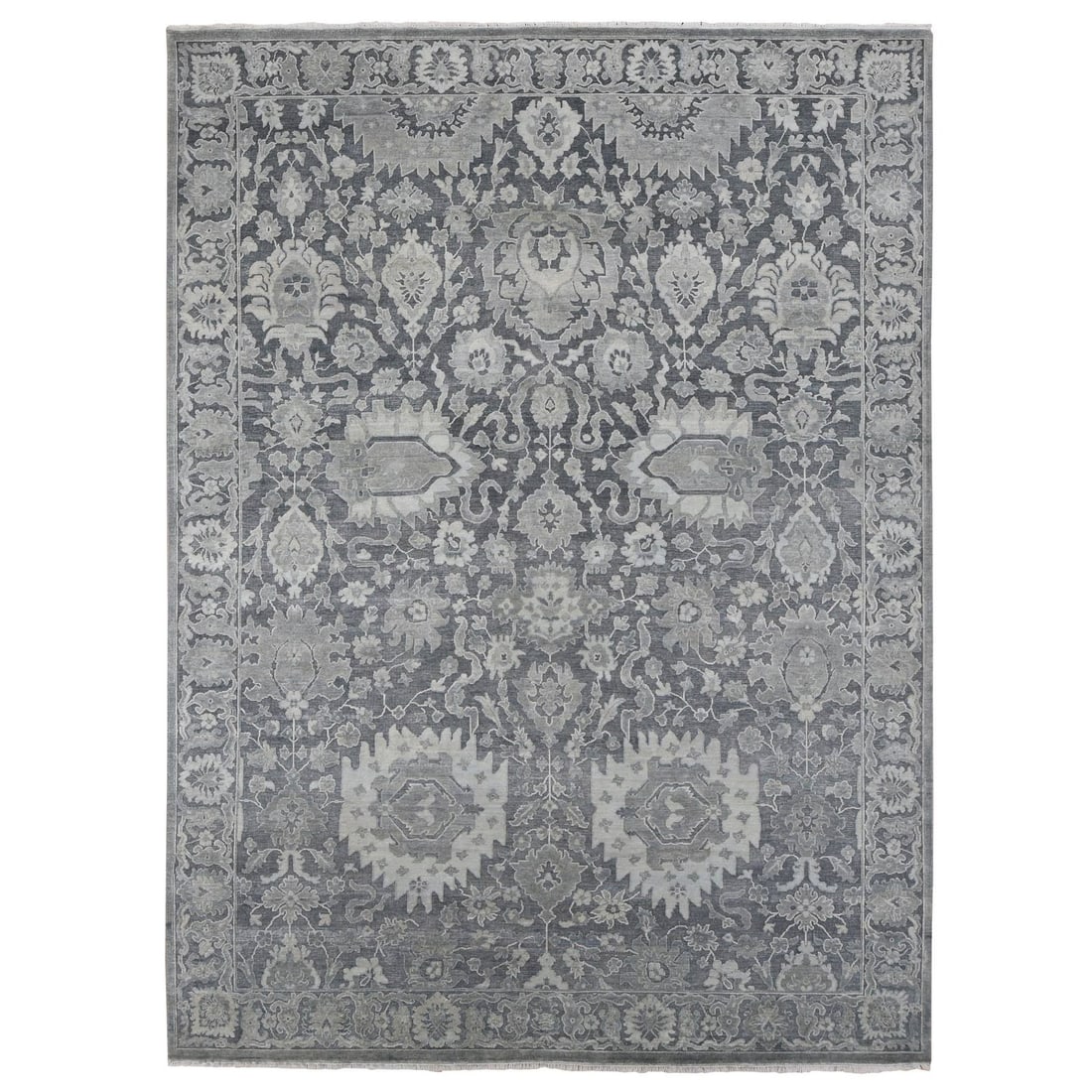 9'x12'4" Gray Silk with Textured Wool Hand Knotted Oushak Influence Rug (1 of 12)