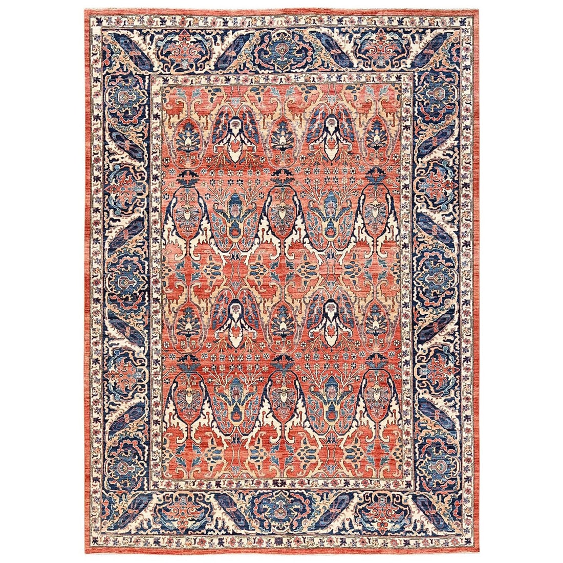 10'x14' Orange Bijar Garus Design High Mountain Wool Hand Knotted Rug: 10'x14' Orange Bijar Garus Design High Mountain Wool Hand Knotted Rug The 10'x14' Orange Bijar Garus Design High Mountain Wool Hand Knotted Rug is a stunning example of traditional Afghan craftsmanshi