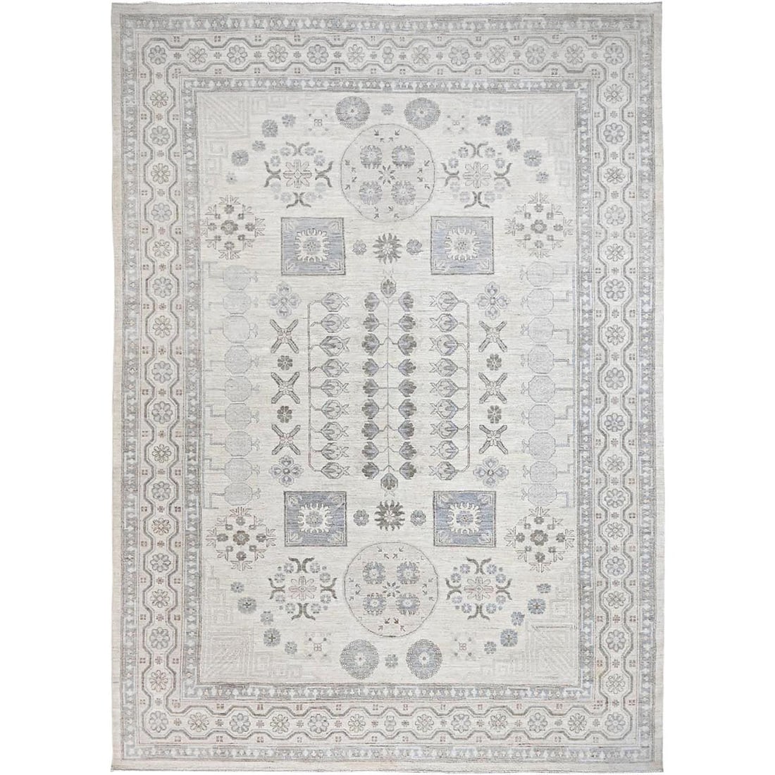 10'x13'6" Honeydew White Khotan Design All Natural Wool Oriental Rug: 10'x13'6" Honeydew White Khotan Design All Natural Wool Oriental Rug 100% Wool, 10'x13'6" Honeydew White Khotan Design All Natural Wool Oriental Rug. This 10'x13'6" rug features a unique Honeydew Whit