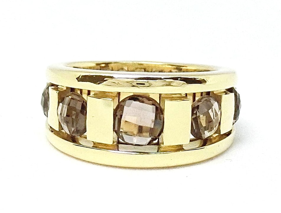 Yellow Gold 18k Diamond Ring Wide Band Quartz Damiani Smoky US6.25 EU51.5: Yellow Gold 18k Diamond Ring Wide Band Quartz Damiani Smoky US6.25 EU51.5 Item Specifics: Antique: No Shape: Round Occasion: Anniversary Birthday Christening Christmas Engagement Graduation Mother's D