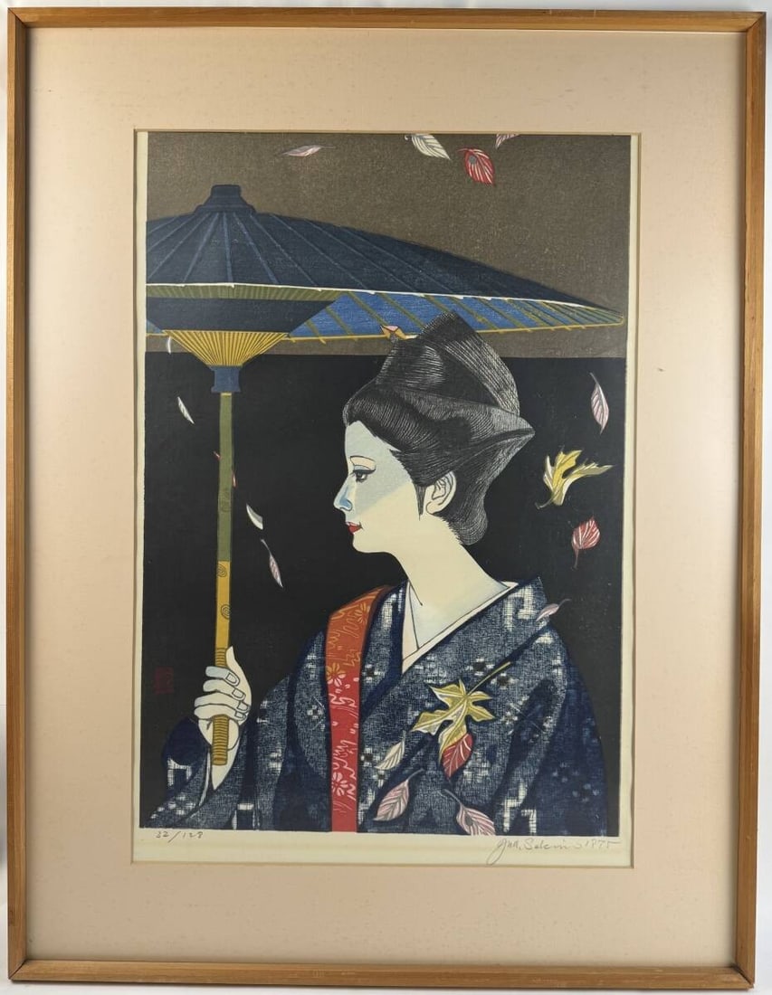 Woodblock Print 1975 Flower Breeze Sekino Taeko Junichiro Portrait (1 of 6)