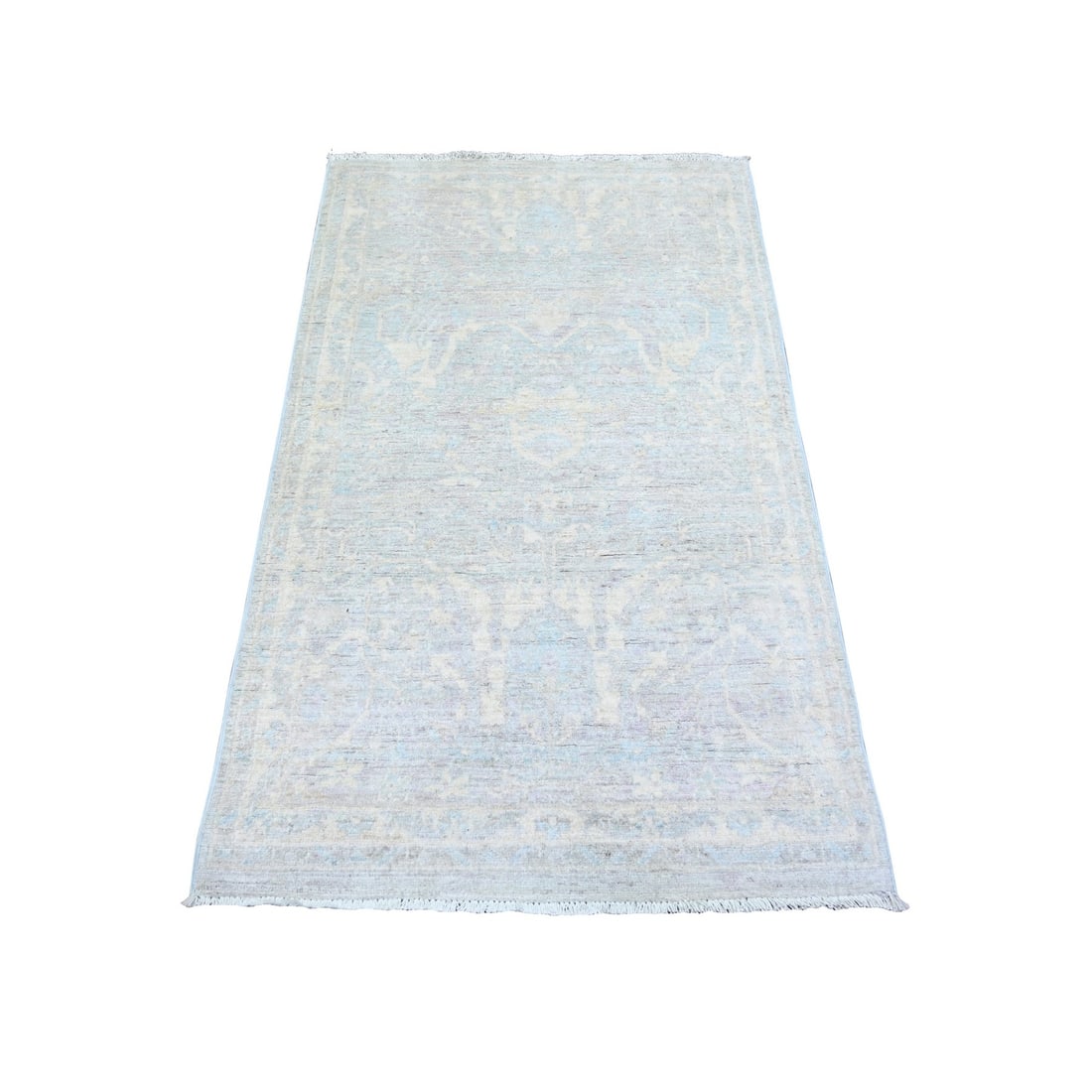 2'10"x5' Ash Gray, White Wash Peshawar Wool Hand Knotted, Oriental Rug: 2'10"x5' Ash Gray, White Wash Peshawar Wool Hand Knotted, Oriental Rug This stunning Ash Gray, White Wash Peshawar Wool Hand Knotted Oriental Rug boasts a beautiful, rectangular field with a classic A
