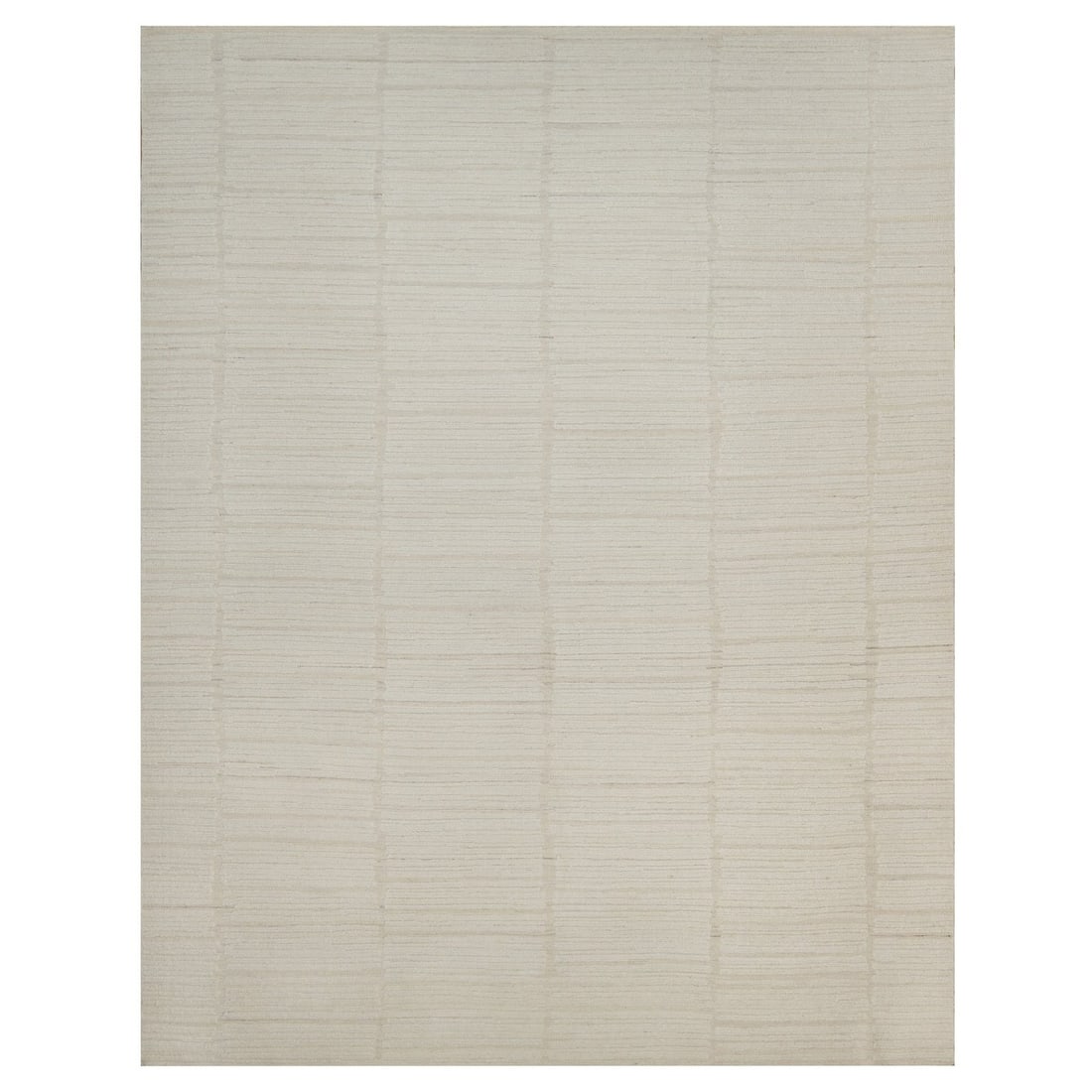 Hand Knotted Ivory Modern Pure XL Piled Weave Flat Textured Wool: Hand Knotted Ivory Modern Pure XL Piled Weave Flat Textured Wool Hand-knotted wool rug with a modern, rectangular field and a textured, flat weave. This 11'11" x 15'2" ivory-colored rug features a sol