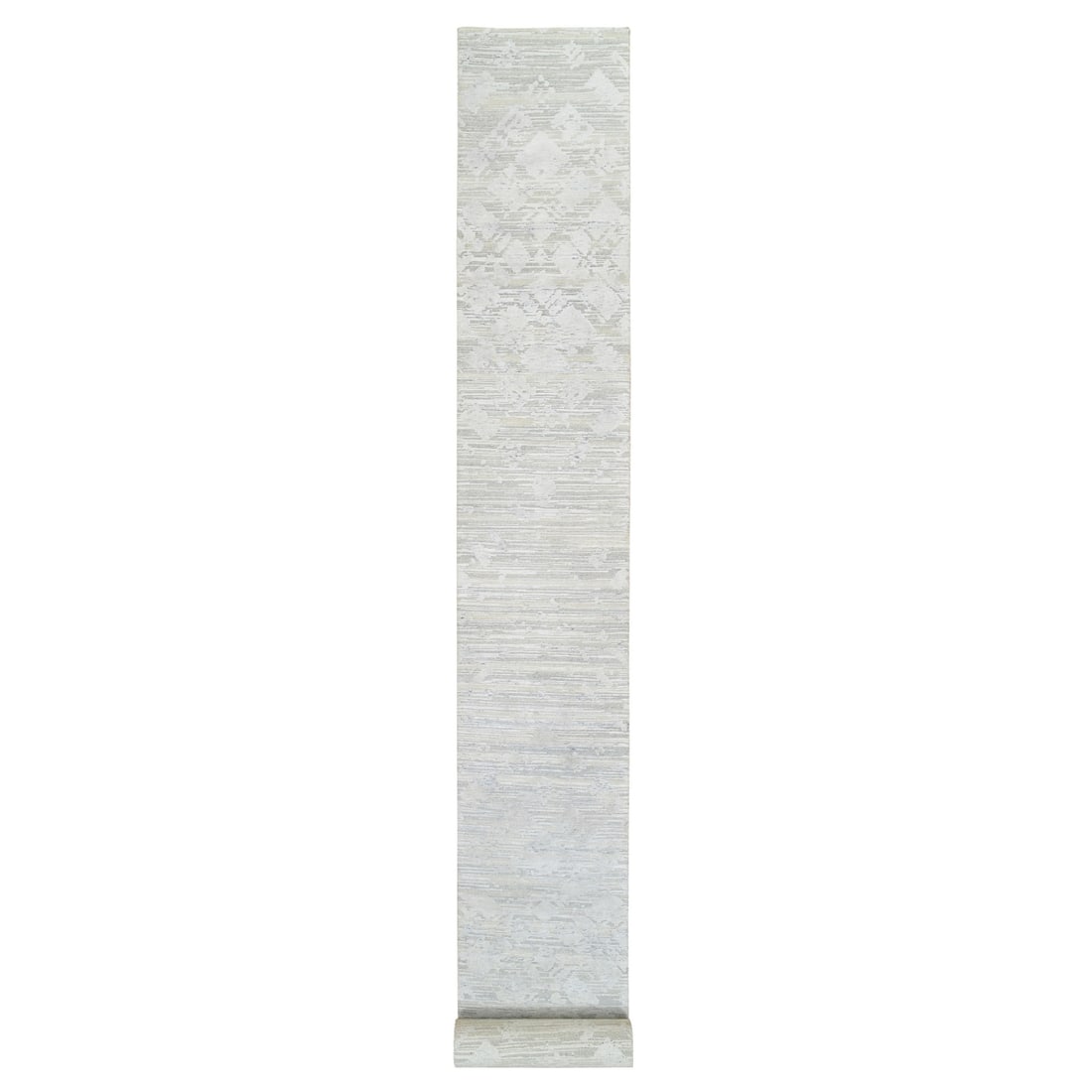 Hand Spun Natural Wool Gray Runner Rug 2'7"x24'3: Hand Spun Natural Wool Gray Runner Rug 2'7"x24'3 Hand-spun natural wool creates a unique and textured look in this 2'7"x24'3" gray runner rug, made with a hand-knotted weave that adds depth and charac