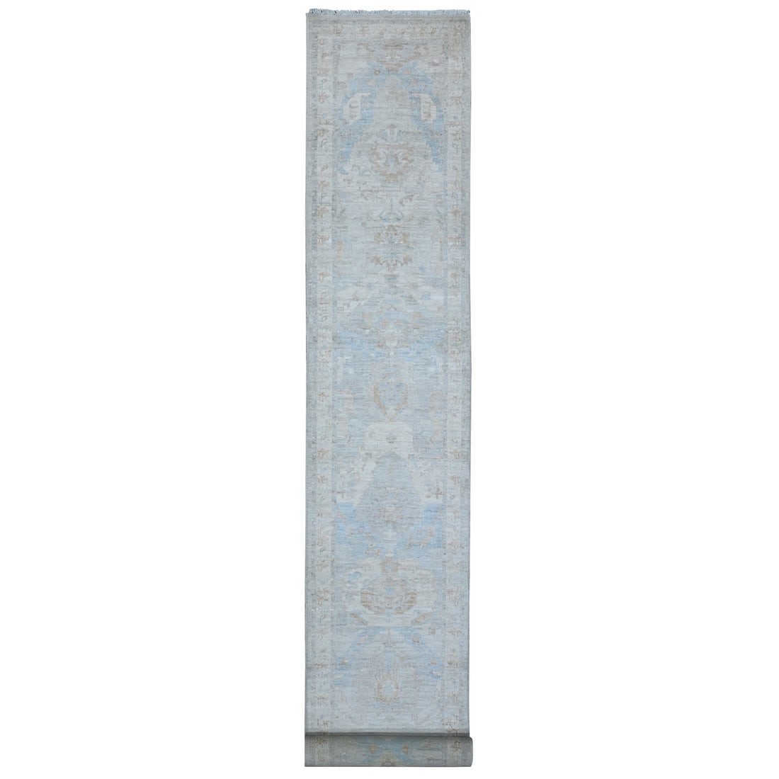 2'6"x18'10" Gray All Over Geometric Leaf Design XL Runner Oriental Rug: 2'6"x18'10" Gray All Over Geometric Leaf Design XL Runner Oriental Rug The 2'6"x18'10" Gray All Over Geometric Leaf Design XL Runner Oriental Rug is a stunning hand-knotted wool rug with a beautiful g