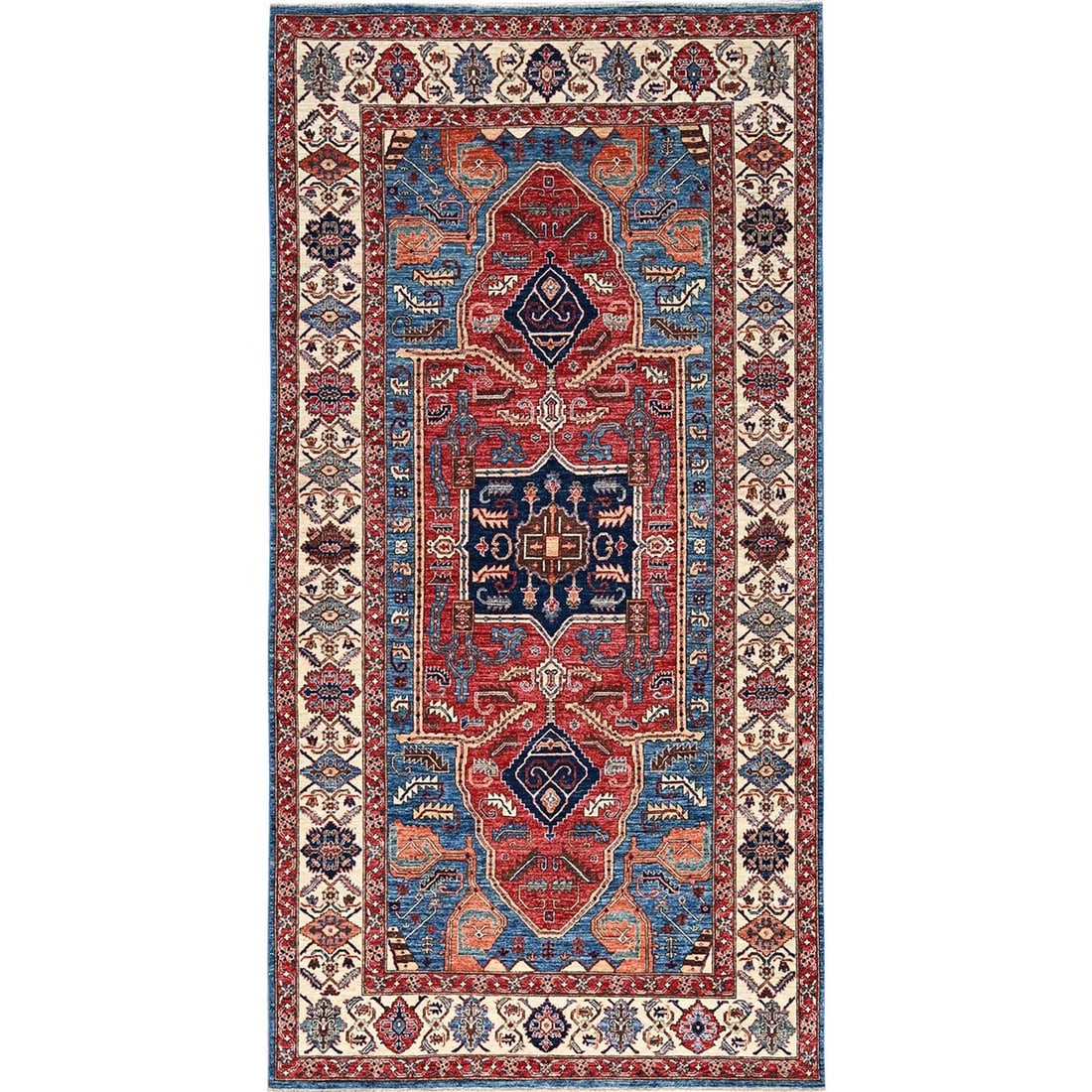 6'1"x11'7" Blue Aryana Grade Seeripe Heris Wool Hand Knotted Runner Rug: 6'1"x11'7" Blue Aryana Grade Seeripe Heris Wool Hand Knotted Runner Rug 6'1"x11'7" Blue Aryana Grade Seeripe Heris Wool Hand Knotted Runner Rug is a stunning piece of hand-knotted craftsmanship, boast