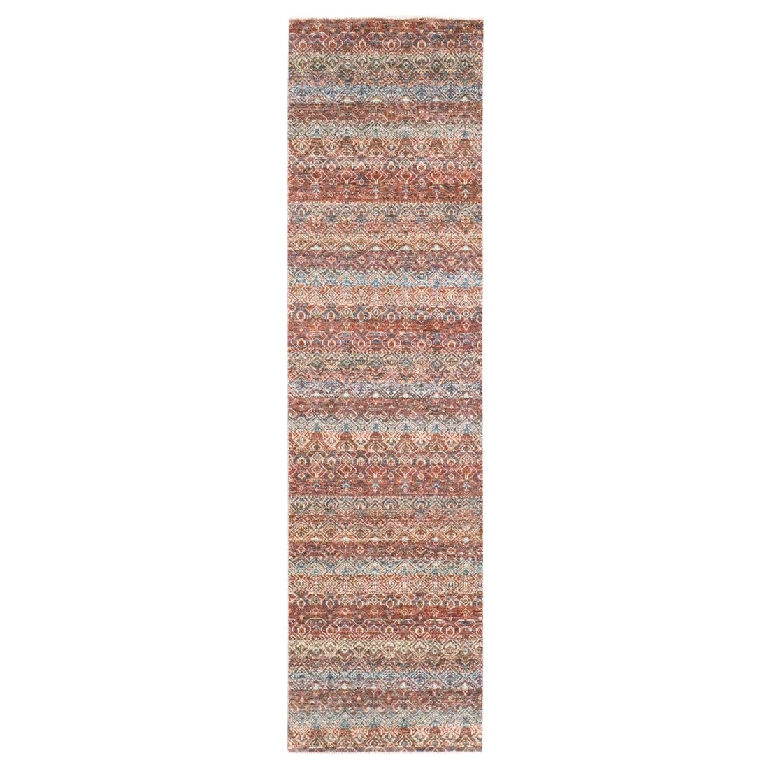 2'7"x10' Rust Red Soft Wool Kohinoor Herat Design Hand Knotted Runner Rug: 2'7"x10' Rust Red Soft Wool Kohinoor Herat Design Hand Knotted Runner Rug Softly glowing with a rich rust red hue, this 2'7"x10' hand-knotted wool runner rug boasts an all-over oriental design that ad